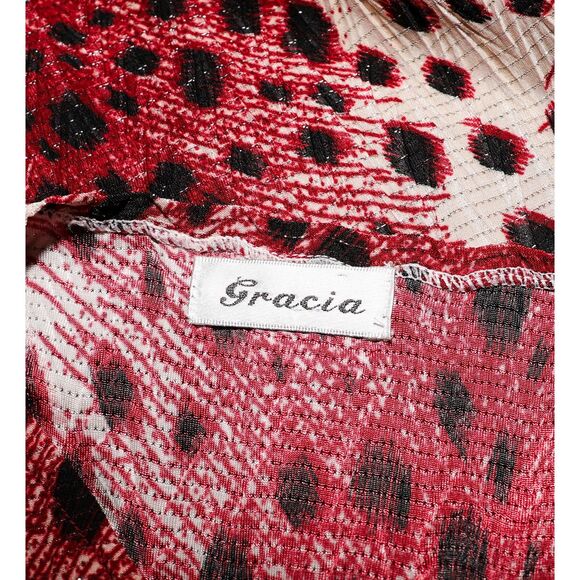 Y2K Cheetah Print Short Sleeve V Neck Stretch Blouse Top Womens VTG - Picture 3 of 3